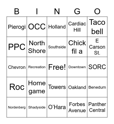Pitt Bingo Night Bingo Card