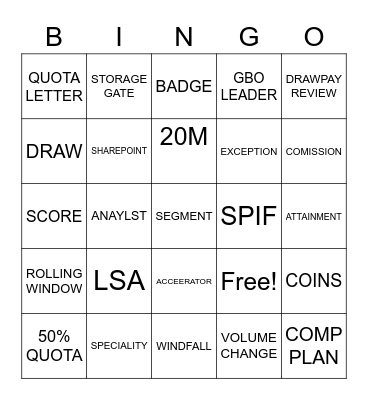 Sales Comp Bingo Card