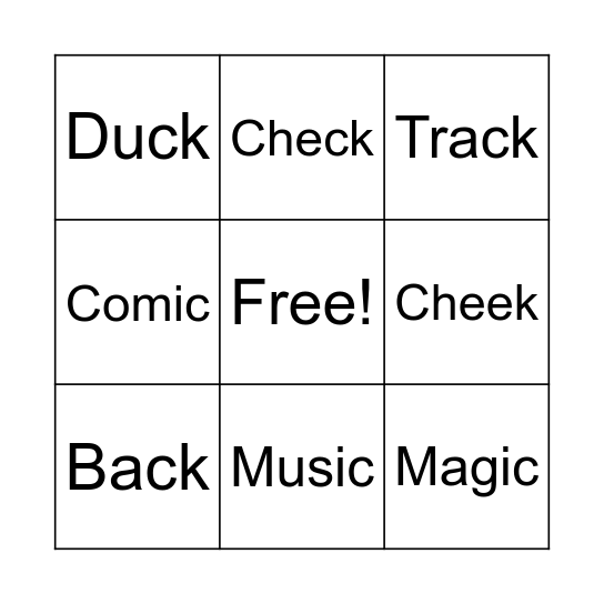 Ethan and Jada Bingo Card