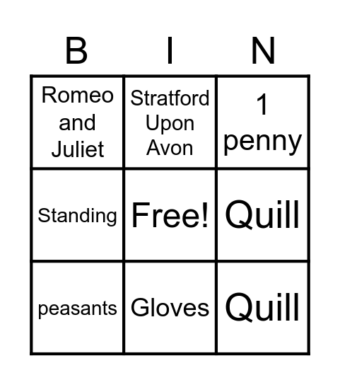 Shakespeare Bingo Card