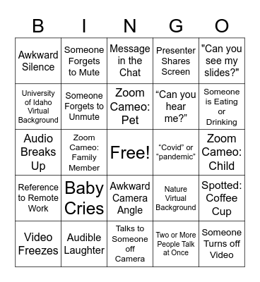 Zoom Meeting Bingo Card