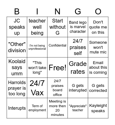 Untitled Bingo Card