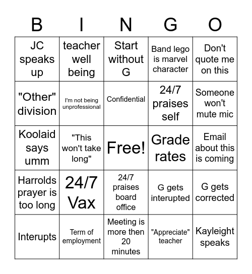 Untitled Bingo Card