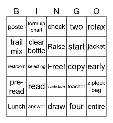 Test Taking Tips Bingo Card