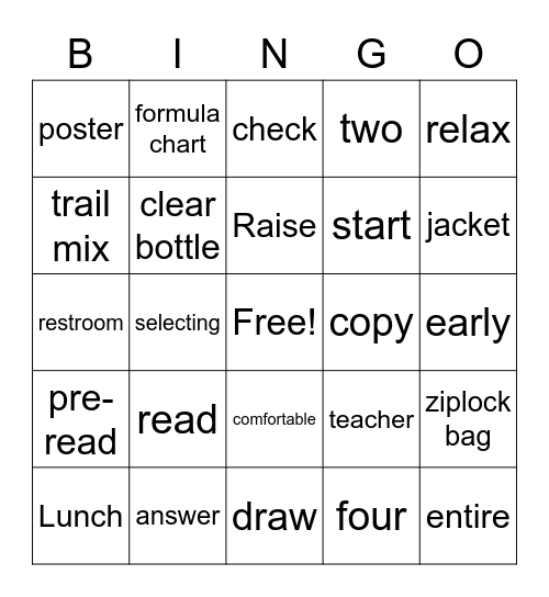 Test Taking Tips Bingo Card