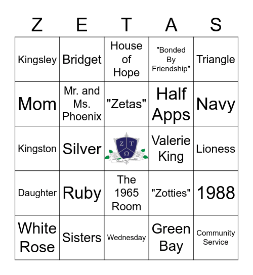 Zeta Omega Tau Bingo Card