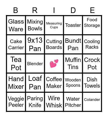 Bridal Shower BINGO Card