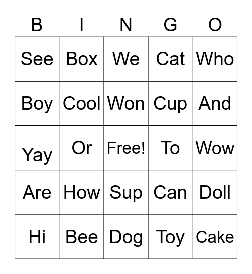 Spelling Bingo Card