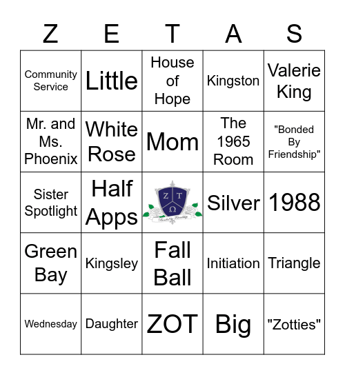 Zeta Omega Tau Bingo Card