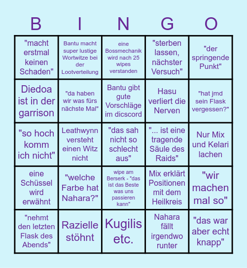 Defiance Bingo Card