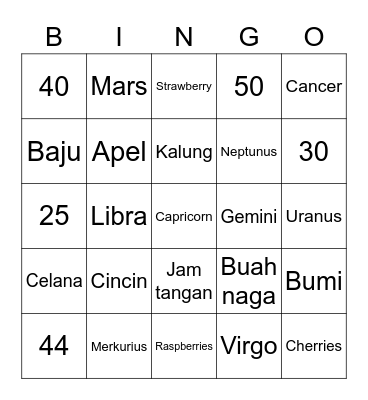 Untitled Bingo Card