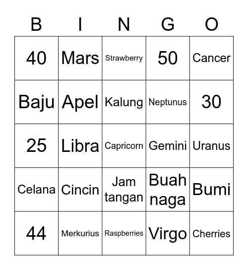 Untitled Bingo Card