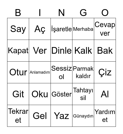 IMPERATİVES (EMİR CÜMLELERİ) Bingo Card