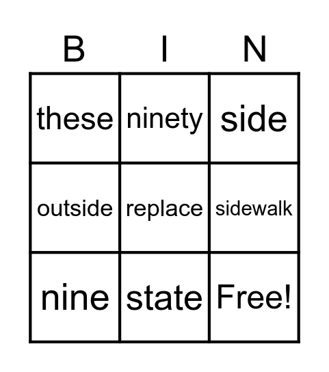 Vocabulary Bingo Card