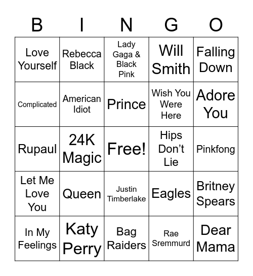 Music Bingo Card