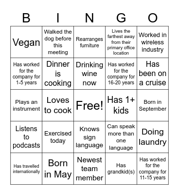 Happy Hour BINGO Card