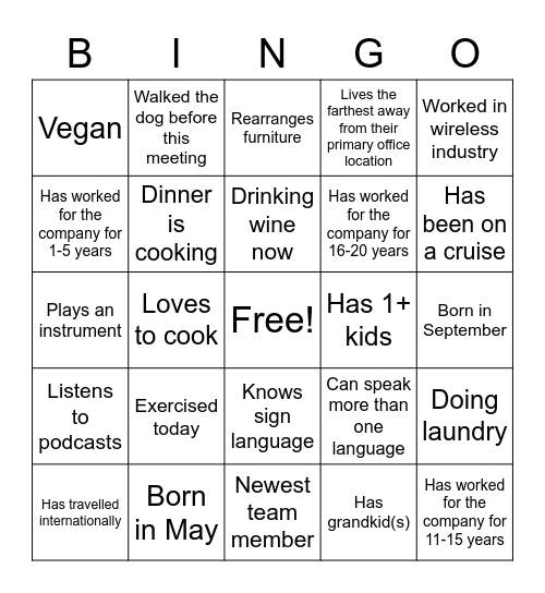 Happy Hour BINGO Card