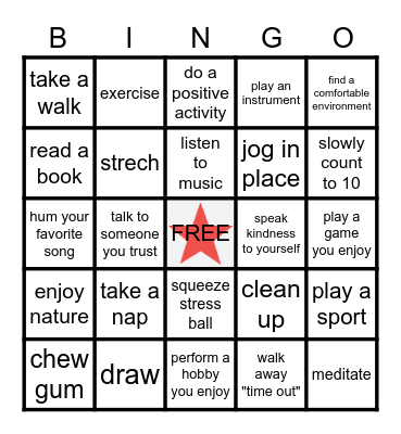 COPING SKILLS Bingo Card