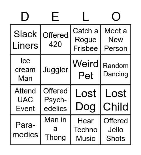 Delores Park Bingo Card