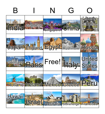 Travel To ___ Bingo Card