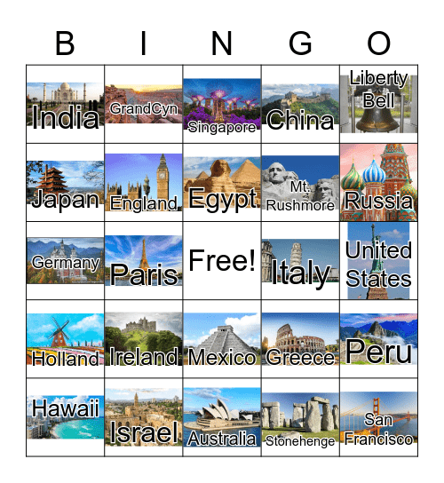 Travel To ___ Bingo Card