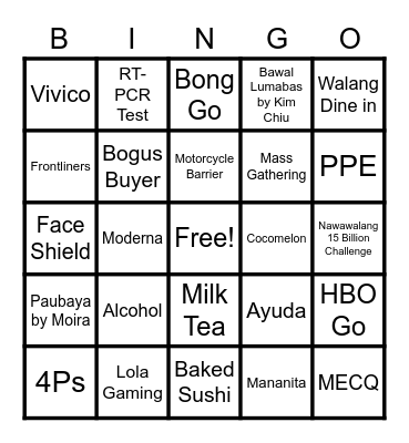 Quarantine Bingo Card