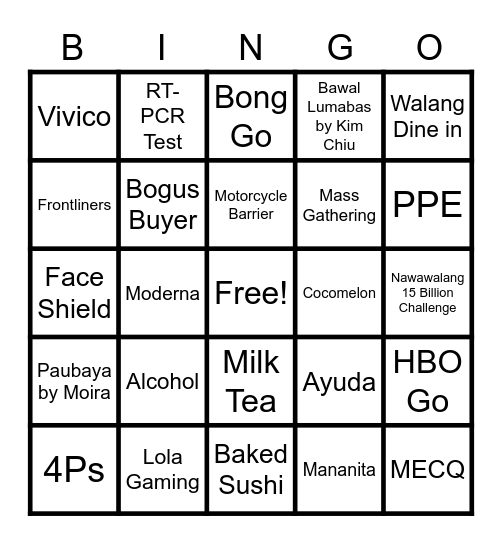 Quarantine Bingo Card