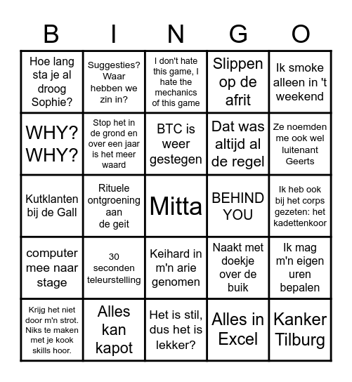 Mitta Bingo Card