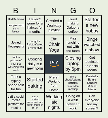 Remote Work Bingo Card