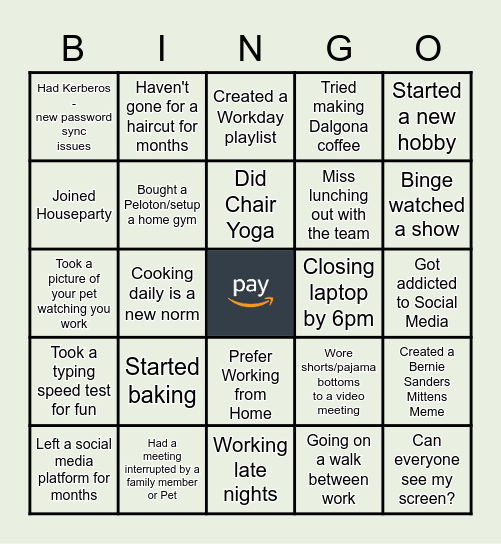 Remote Work Bingo Card