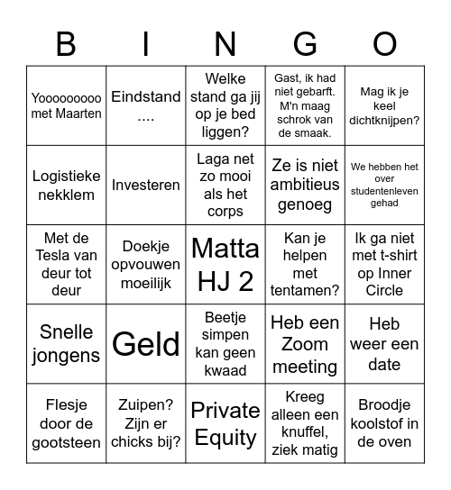 Matta Bingo Card