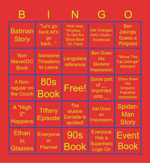 Back Issues Trope Bingo Card