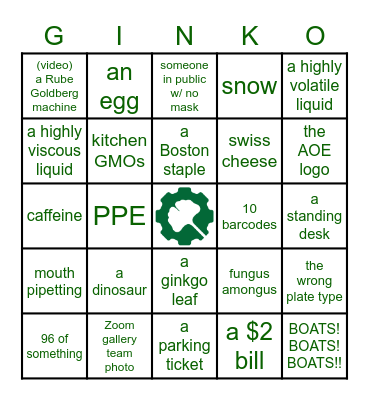 Ginkgo Bin(k)go Bingo Card