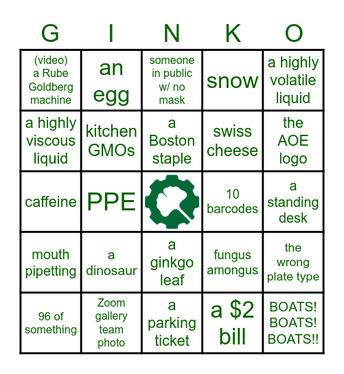 Ginkgo Bin(k)go Bingo Card