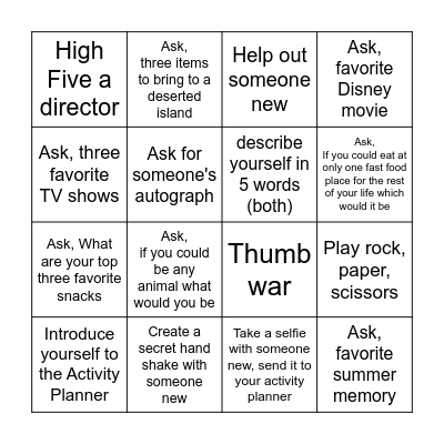 Get to know you BINGO Card