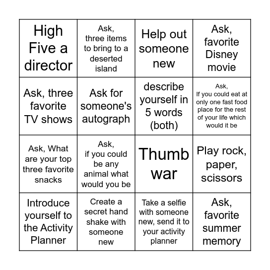 Get to know you BINGO Card