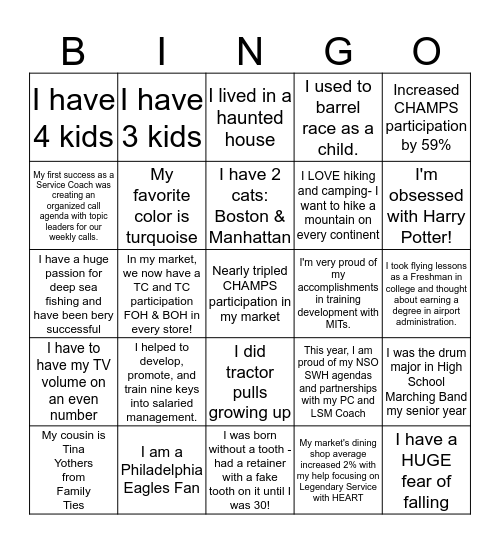 Service Coach BINGO Card