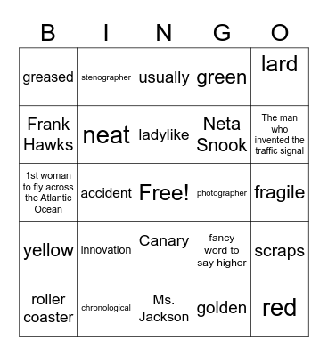 Vocabulary BINGO Card