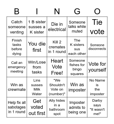Among Us Bingo Card #1 Bingo Card