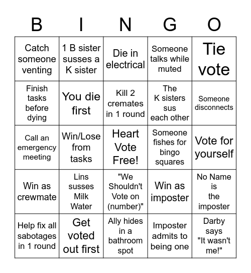 Among Us Bingo Card #1 Bingo Card