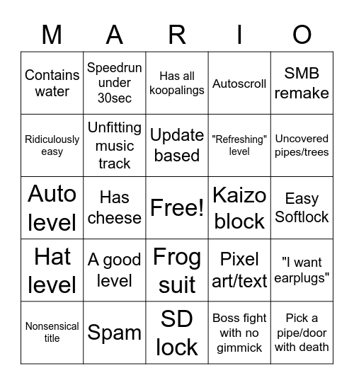 Mario maker 2 bingo Card