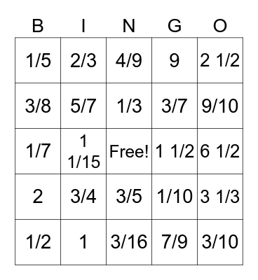 Fraction Addition Bingo Card