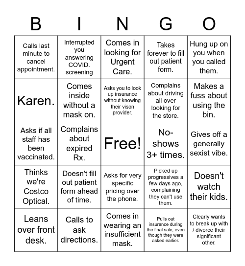 America's Best Customer Bingo Card