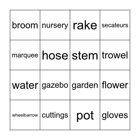 Garden Word Bingo Card