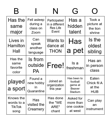 GET TO KNOW YOU BINGO! Bingo Card