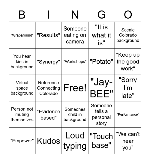 Virtual Meeting Bingo Card