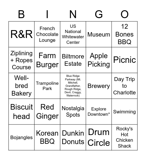 Asheville Bingo Card