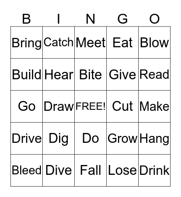Past Tense Verbs Bingo Card