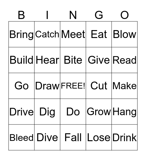 Past Tense Verbs Bingo Card
