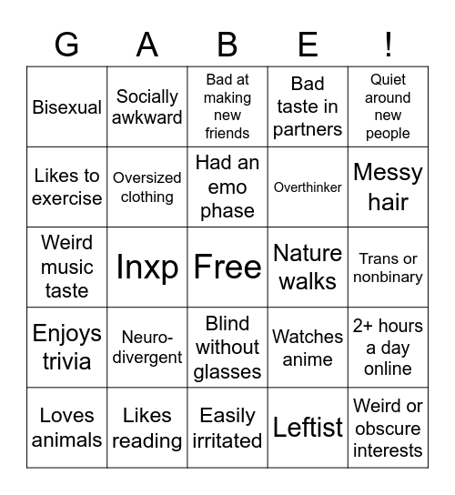 How similar to you are Gabe? Bingo Card